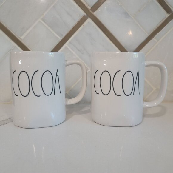 Rae Dunn COCOA mug ceramic Christmas set of 2. hot chocolate coffee tea mug - Picture 2 of 6